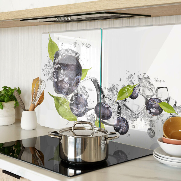 Tagliere in vetro temperato con motivo di prugne in acqua e foglie