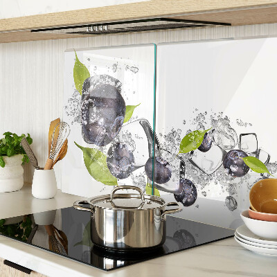 Tagliere in vetro temperato con motivo di prugne in acqua e foglie