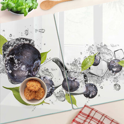 Tagliere in vetro temperato con motivo di prugne in acqua e foglie