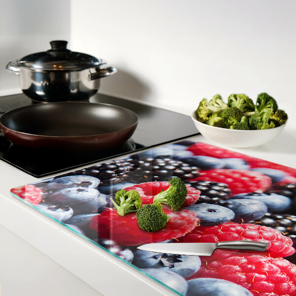 Tagliere in vetro con decorazione a tema frutti di bosco