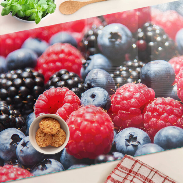 Tagliere in vetro con decorazione a tema frutti di bosco