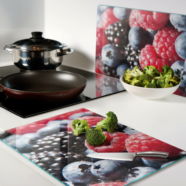 Tagliere in vetro con decorazione a tema frutti di bosco