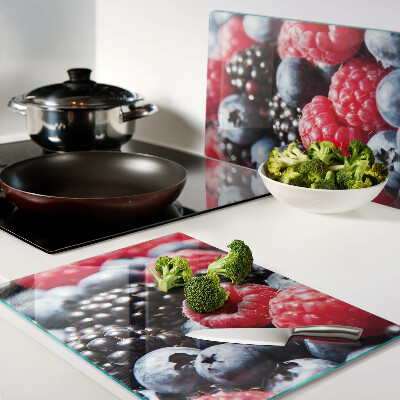 Tagliere in vetro con decorazione a tema frutti di bosco