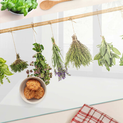Tagliere in vetro temperato con stampa di erbe essiccate legate con spago