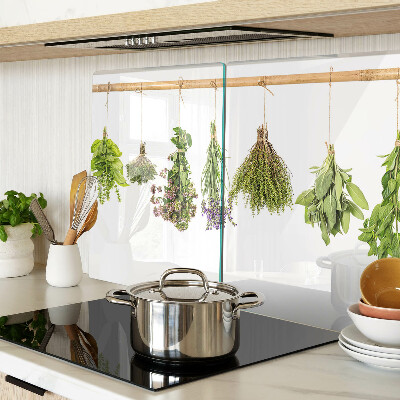 Tagliere in vetro temperato con stampa di erbe essiccate legate con spago