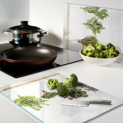 Tagliere in vetro temperato con stampa di erbe essiccate legate con spago