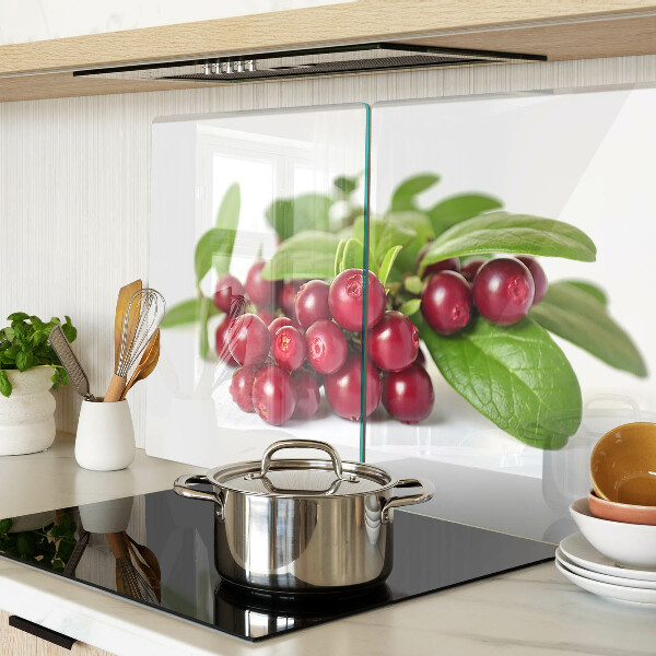 Tagliere in vetro con motivo di mirtilli rossi e foglie