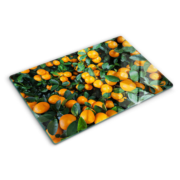 Tagliere in vetro temperato con stampa di mandarini sui rami