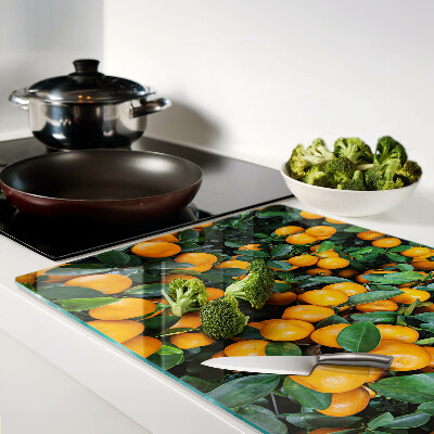 Tagliere in vetro temperato con stampa di mandarini sui rami