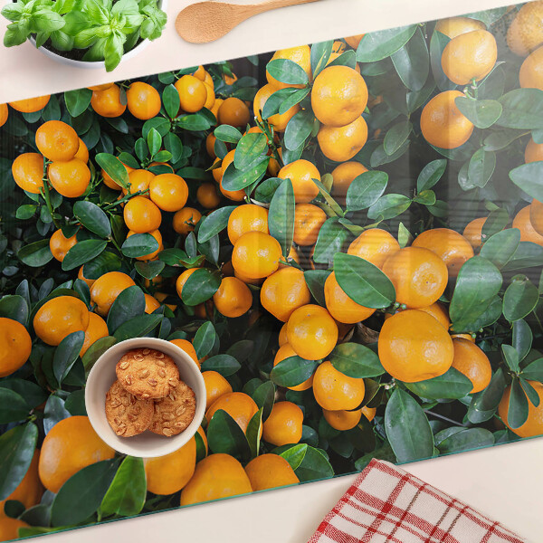 Tagliere in vetro temperato con stampa di mandarini sui rami