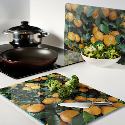 Tagliere in vetro temperato con stampa di mandarini sui rami