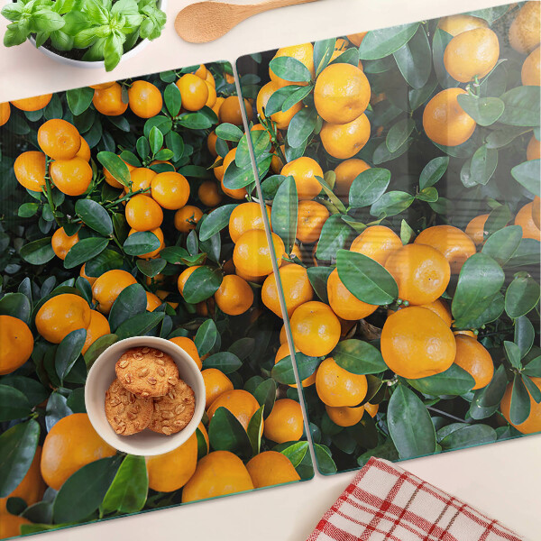 Tagliere in vetro temperato con stampa di mandarini sui rami