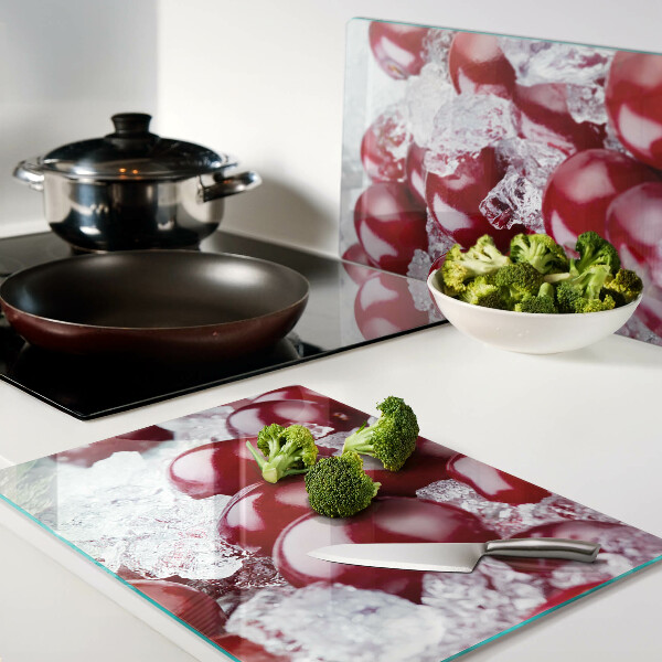 Tagliere in vetro temperato con motivo di uva rossa su ghiaccio