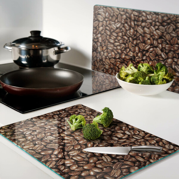 Tagliere in vetro temperato con decorazione a chicchi di caffè