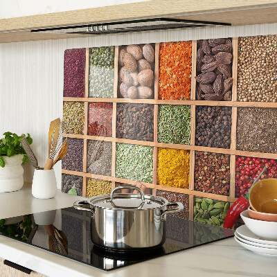 Tagliere in vetro temperato con stampa a tema spezie e barattoli