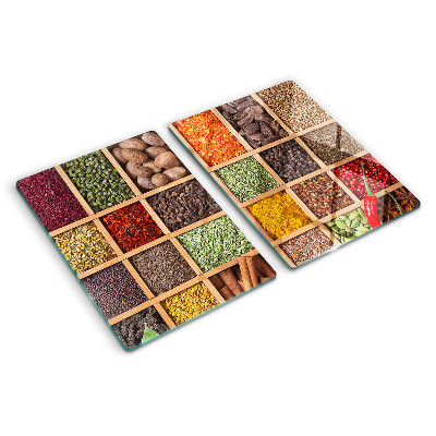 Tagliere in vetro temperato con stampa a tema spezie e barattoli