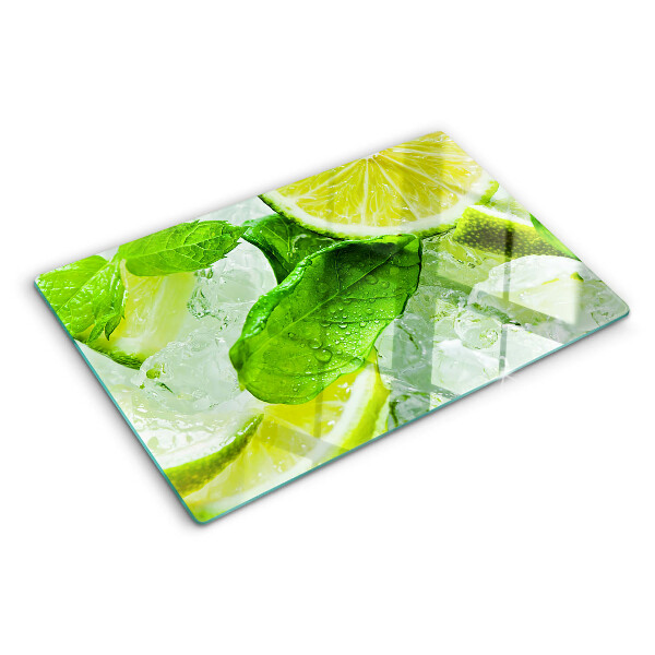 Tagliere in vetro temperato con motivo di limoni e foglie di menta