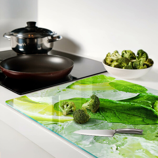 Tagliere in vetro temperato con motivo di limoni e foglie di menta