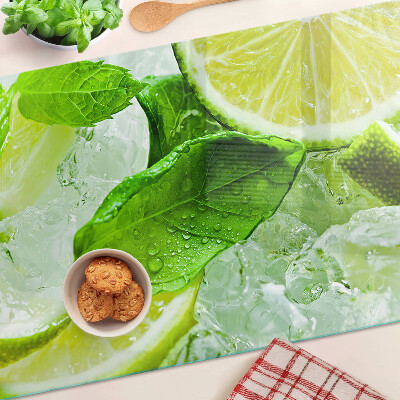 Tagliere in vetro temperato con motivo di limoni e foglie di menta