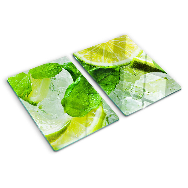 Tagliere in vetro temperato con motivo di limoni e foglie di menta