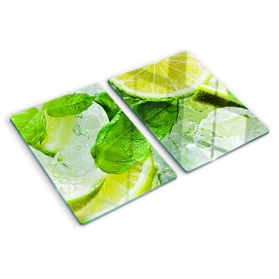 Tagliere in vetro temperato con motivo di limoni e foglie di menta