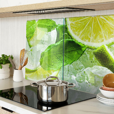 Tagliere in vetro temperato con motivo di limoni e foglie di menta