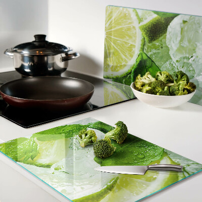 Tagliere in vetro temperato con motivo di limoni e foglie di menta