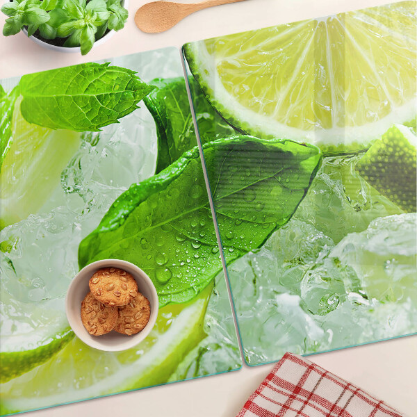 Tagliere in vetro temperato Limoni e foglie di menta
