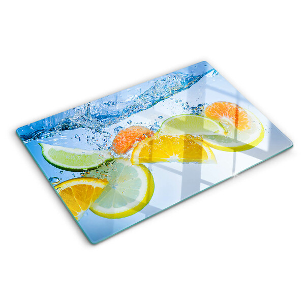 Tagliere in vetro con motivo agrumi immersi in acqua