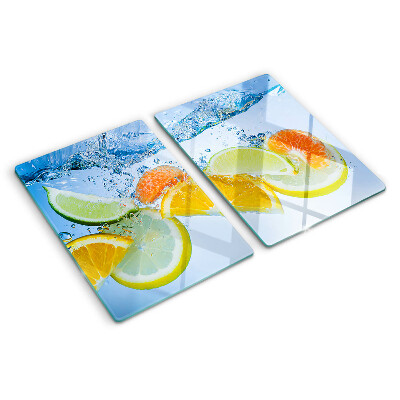 Tagliere in vetro con motivo agrumi immersi in acqua