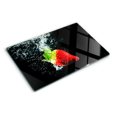 Tagliere in vetro temperato con motivo fragola immersa in acqua