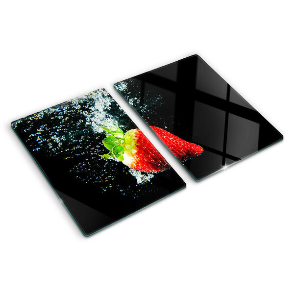 Tagliere in vetro temperato con motivo fragola immersa in acqua