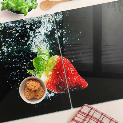 Tagliere in vetro temperato con motivo fragola immersa in acqua
