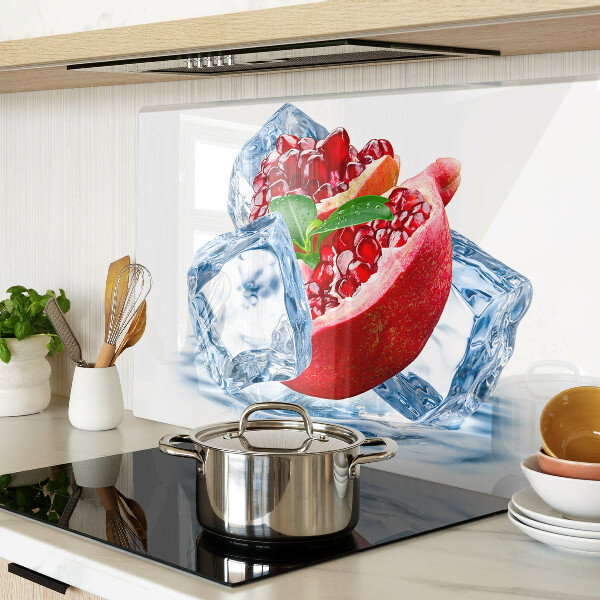 Tagliere in vetro temperato con motivo melograno su sfondo ghiacciato