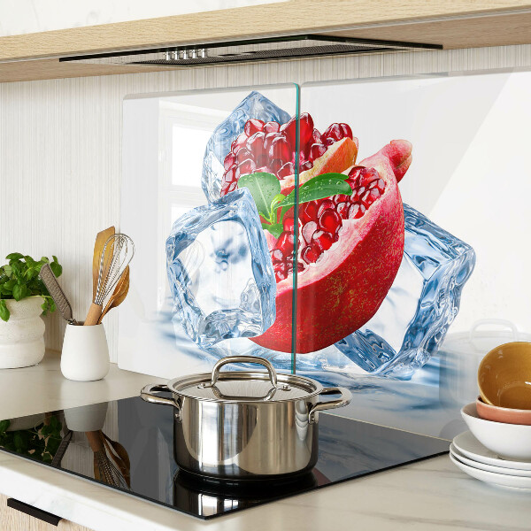 Tagliere in vetro temperato con motivo melograno su sfondo ghiacciato