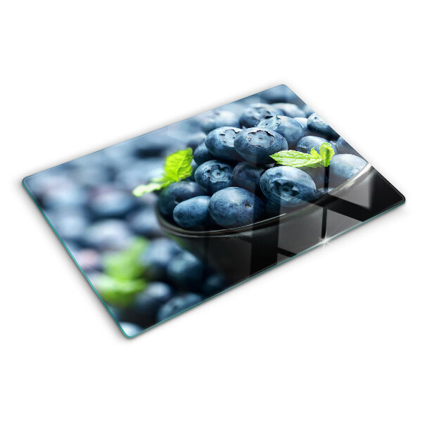 Tagliere in vetro temperato con stampa di mirtilli in una ciotola