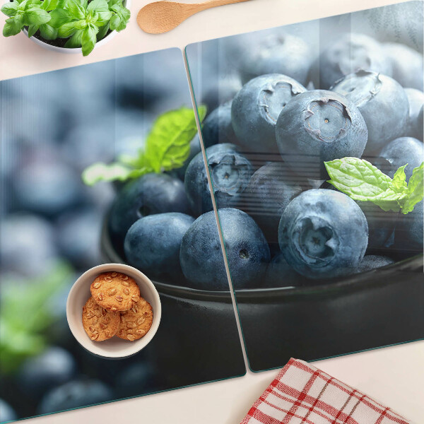 Tagliere in vetro temperato con stampa di mirtilli in una ciotola