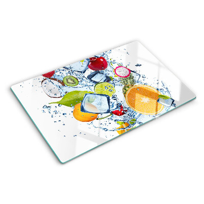 Tagliere in vetro temperato con motivo a frutta e adatto al contatto con il ghiaccio