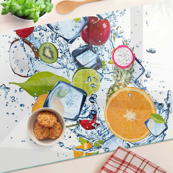 Tagliere in vetro temperato con motivo a frutta e adatto al contatto con il ghiaccio