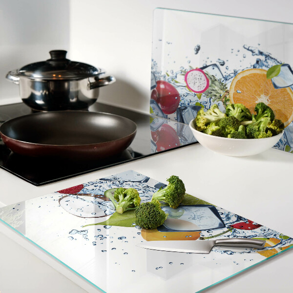 Tagliere in vetro temperato con motivo a frutta e adatto al contatto con il ghiaccio