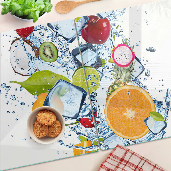 Tagliere in vetro temperato con motivo a frutta e adatto al contatto con il ghiaccio