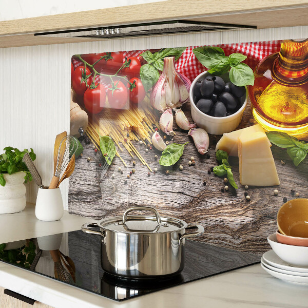 Tagliere in vetro temperato con decorazione a tema cucina italiana raffigurante pasta e verdure