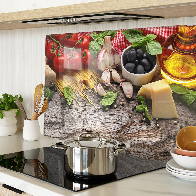 Tagliere in vetro temperato con decorazione a tema cucina italiana raffigurante pasta e verdure