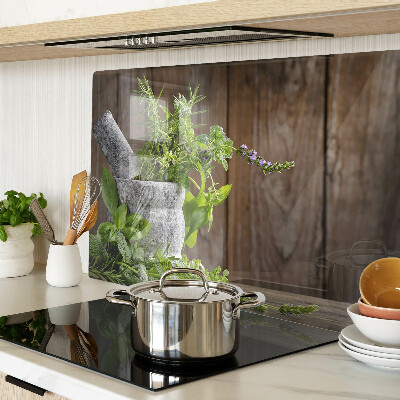 Tagliere in vetro con motivo di erbe in vaso