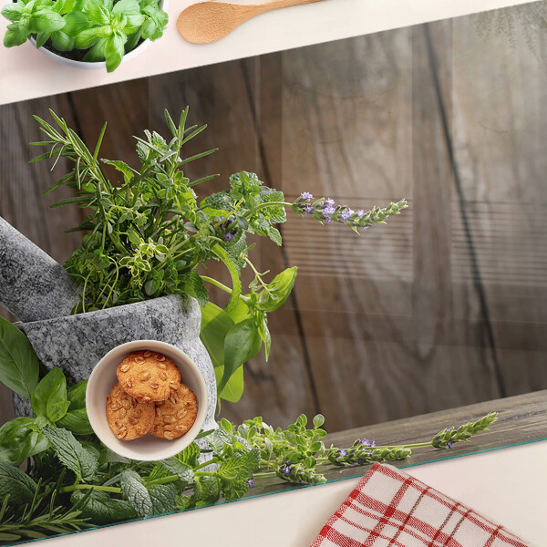 Tagliere in vetro con motivo di erbe in vaso