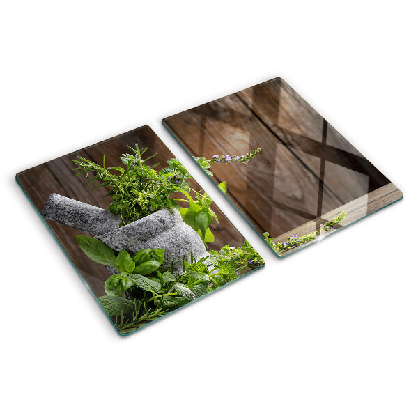 Tagliere in vetro con motivo di erbe in vaso