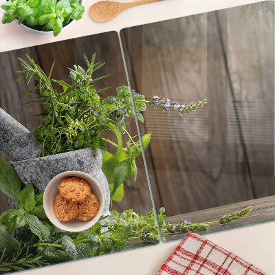 Tagliere in vetro con motivo di erbe in vaso