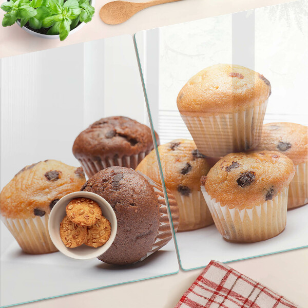 Tagliere in vetro temperato con decoro a muffin al cioccolato e vaniglia