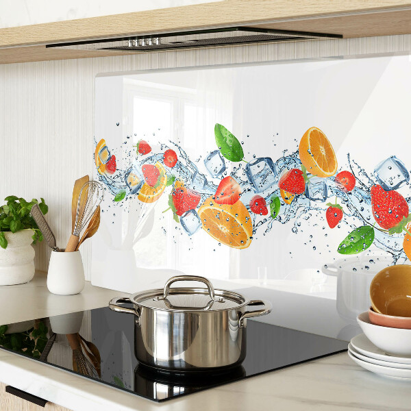 Tagliere in vetro temperato con motivo di frutta colorata e foglie