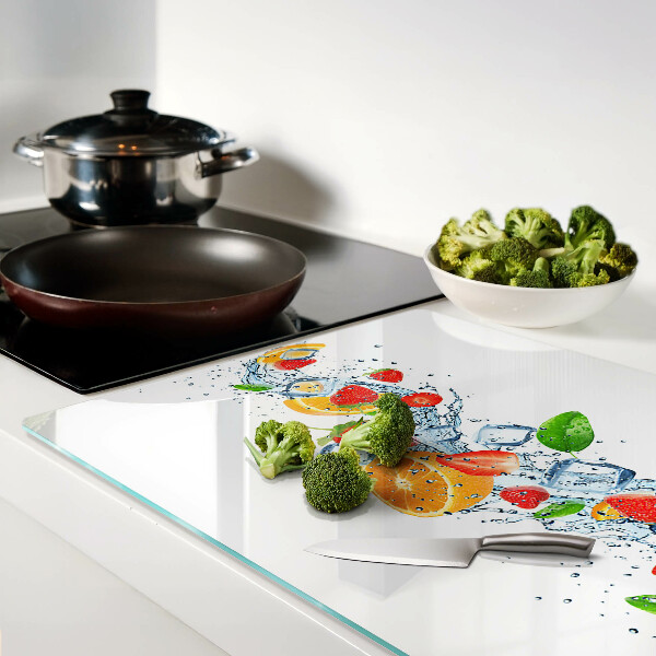 Tagliere in vetro temperato con motivo di frutta colorata e foglie